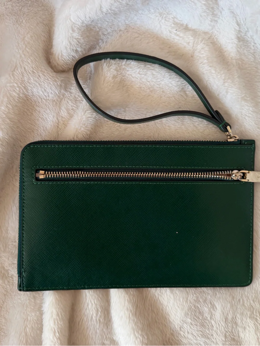 kate spade Green Saffiano Wristlet Clutch with Gold Logo